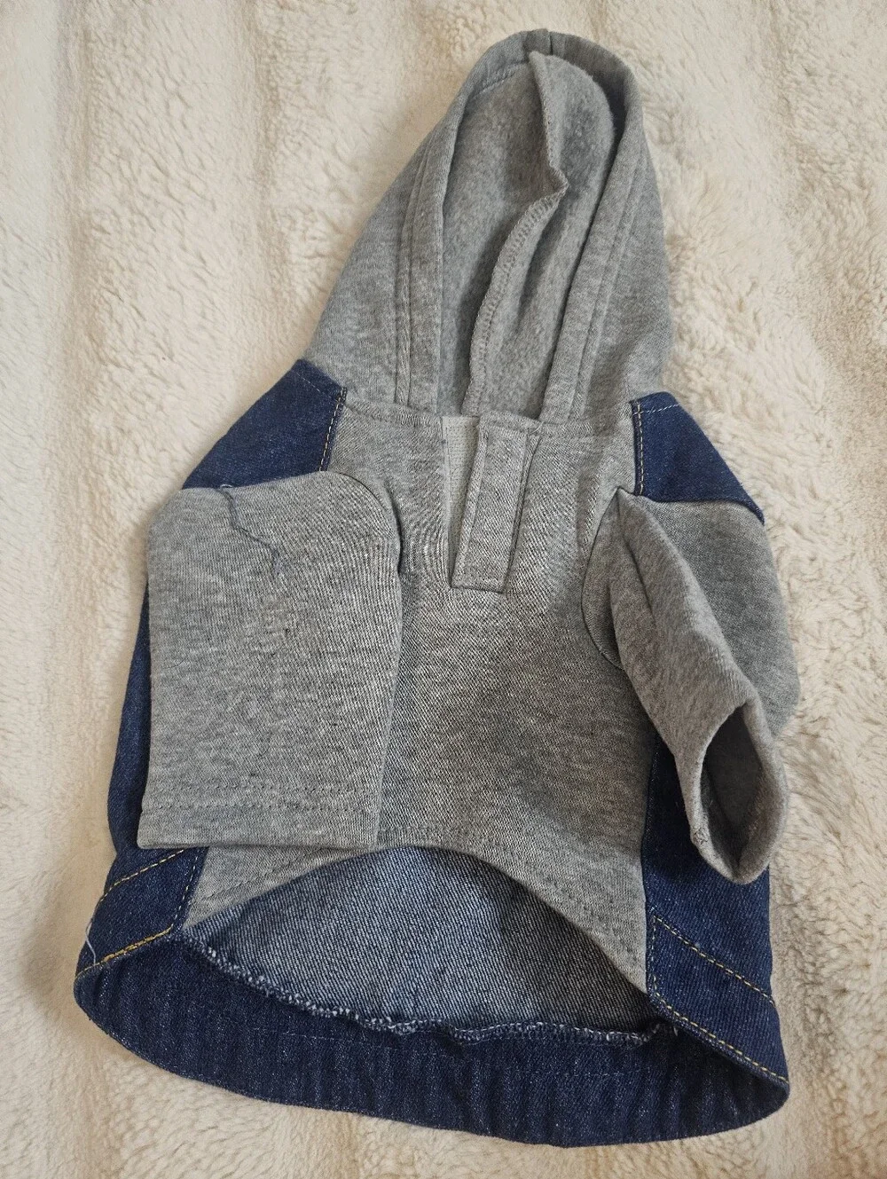 Animal Denim Hoodie Jacket with Vikings Embroidery - Gray Hood